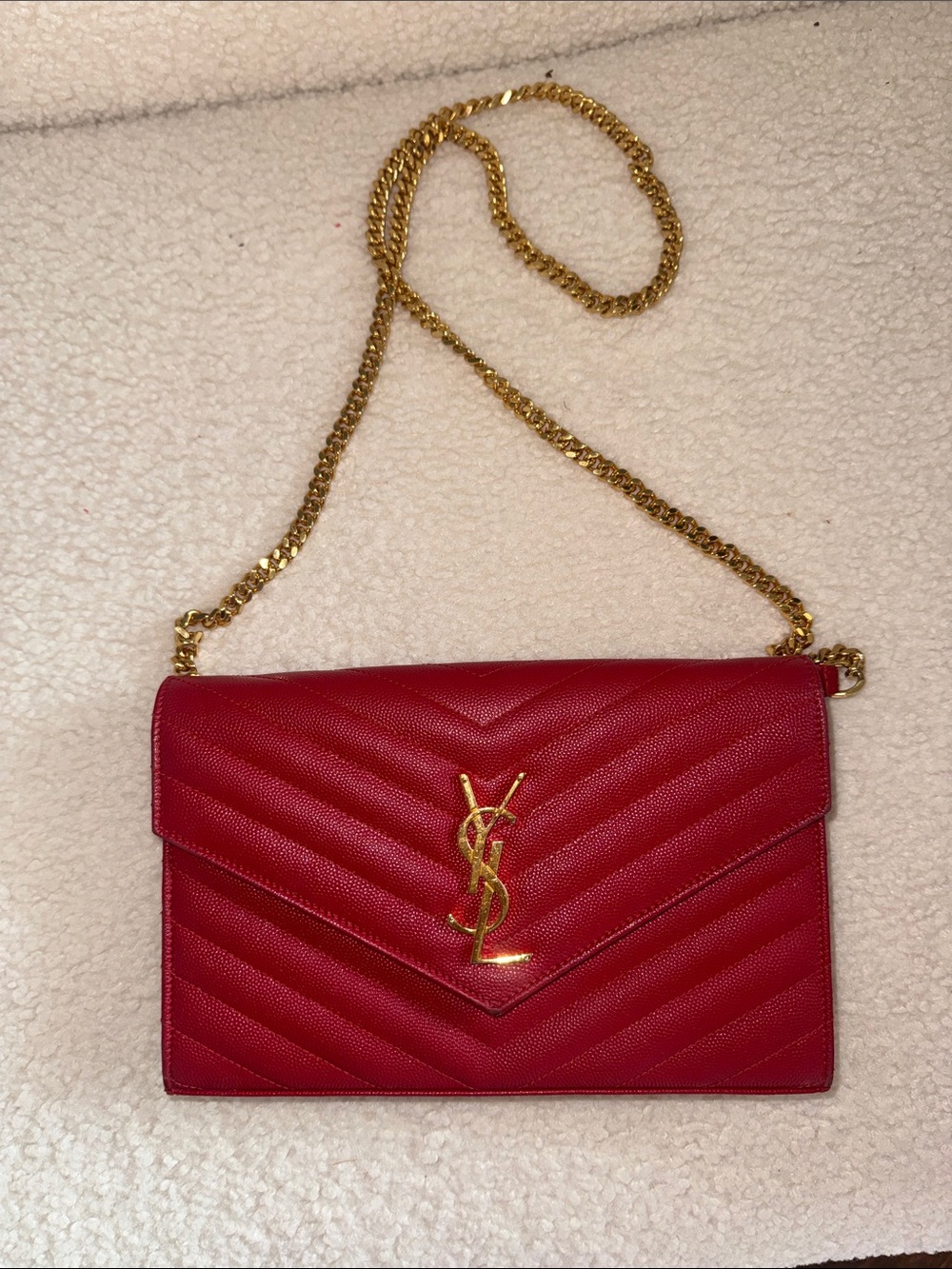 Saint Laurent Pink-Red Chevron Quilted Leather Chain Crossbody